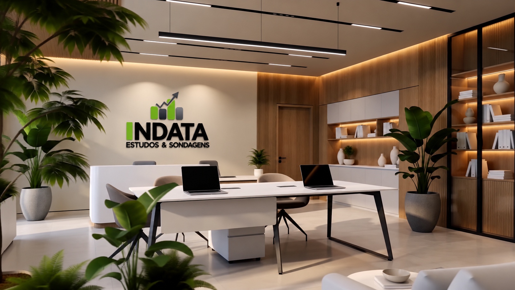 Imagem de apresentação InData, com portáteis e identidade da marca